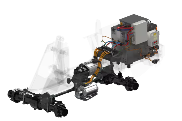 Kramers Radlader 5065e hat zwei getrennte Elektromotoren für Fahrantrieb und Arbeitshydraulik.