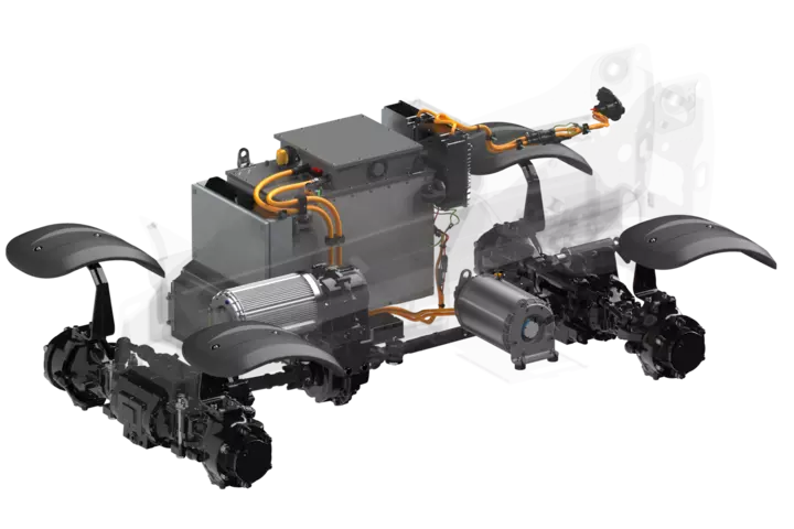 Der Teleskoplader 1445e von Kramer hat zwei getrennte Elektromotoren für Fahrantrieb und Arbeitshydraulik.